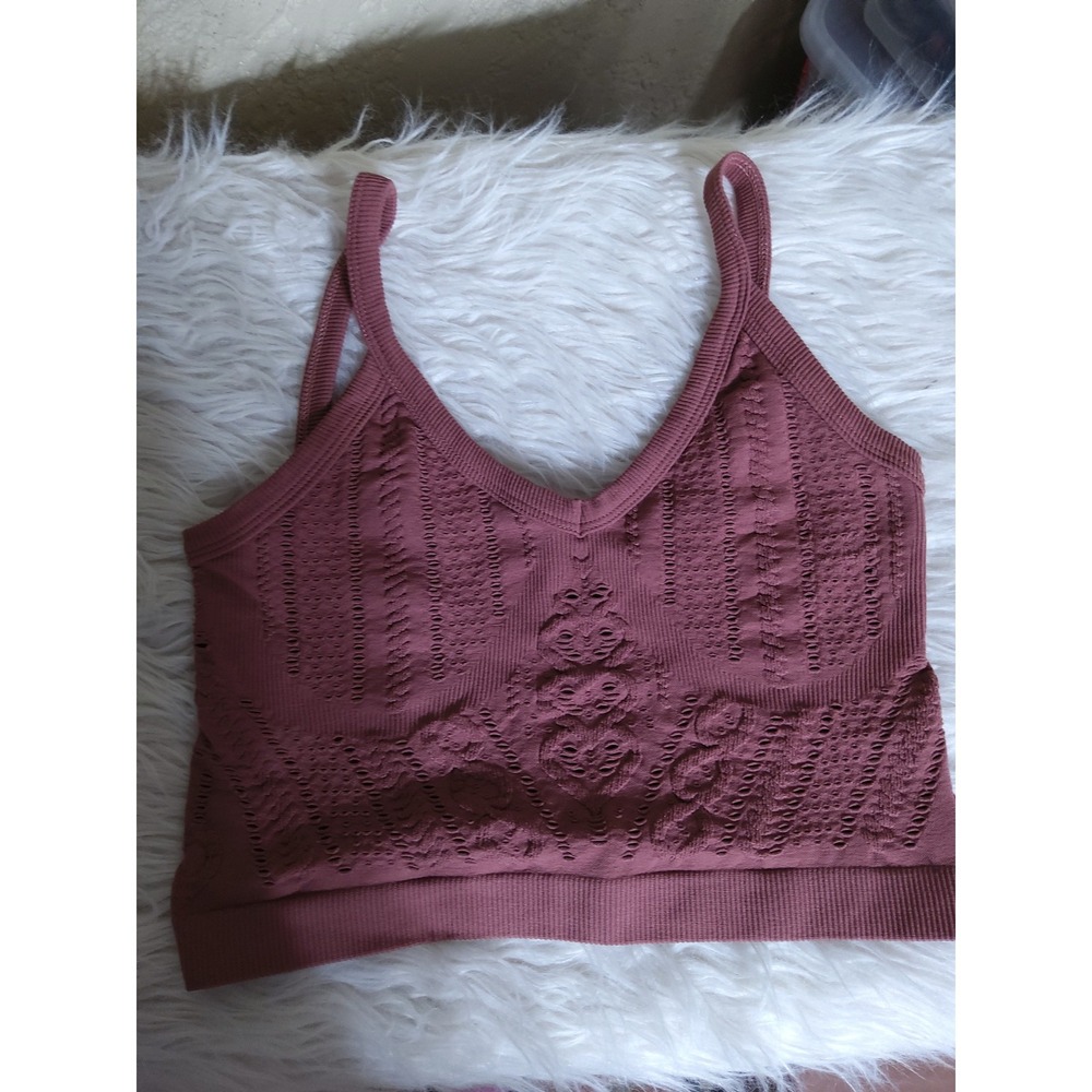 Anthropologie Seamless Eyelet Crop Cami Top Mauve Rose V-Neck S/M